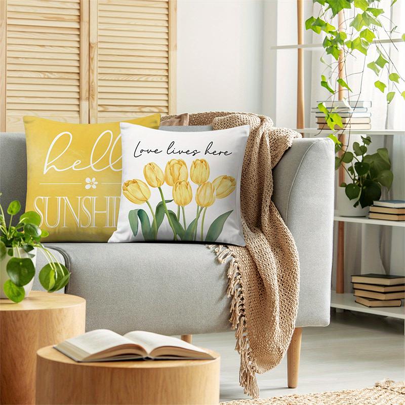 Yellow Tulip Bicycle And Hello Sunshine Pillows Polyester Pillowcase, Sofa Decorative Cushion Cov Headboard Pillow