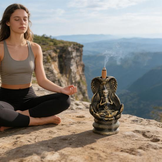 Skull Snake Incense Burner Holder Backflow Waterfall Cone Incense Holder Zen Skeleton Incense Burner for Home Bedroom Yoga Aromatherapy Relaxation