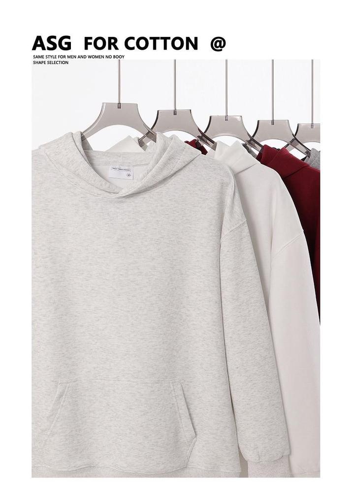Trendy Unisex Heavyweight Retro Hoodie: Plain Color, Drawstring-Free, Loose Fit for Autumn/Winter