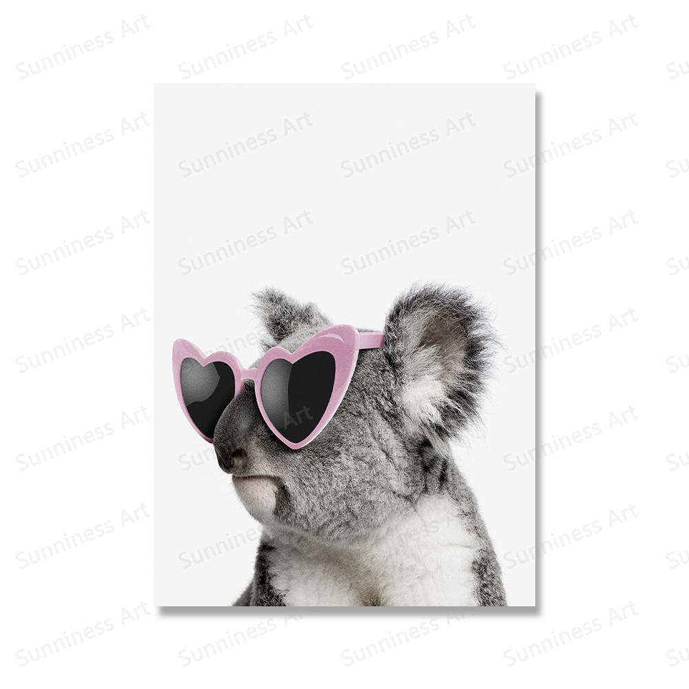 Funny Koala Monkey Duck Giraffe Posters Canvas Painting Animal In Sunglasses Wall Art Print Nursery Pictures For Kids Room Decor