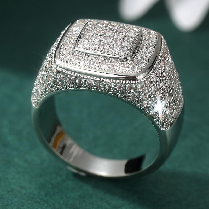 Luxury CopperColor Square Multiple Rows Inlaid White CZ Women's Ring Geometry Daily Wear Party Jewelry