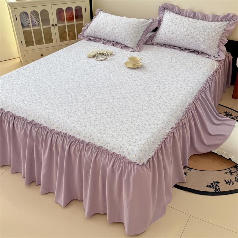 3pcs Bedding Simple Flower Bed Skirt With Pillowcases Wedding Bedspread Bed Sheet Mattress Cover Full Twin Queen King Bedsheets