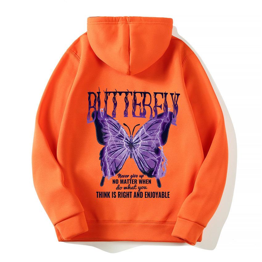 2025 European and American new letter fashion multi-color butterfly casual hooded fleece sweater