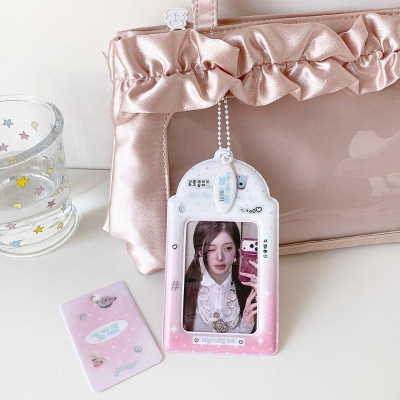 Kpop PVC Photocard Holder with Keychain Pendant Kawaii Card Protector for 54x86mm Idol Photo Fit Students Girls Gift