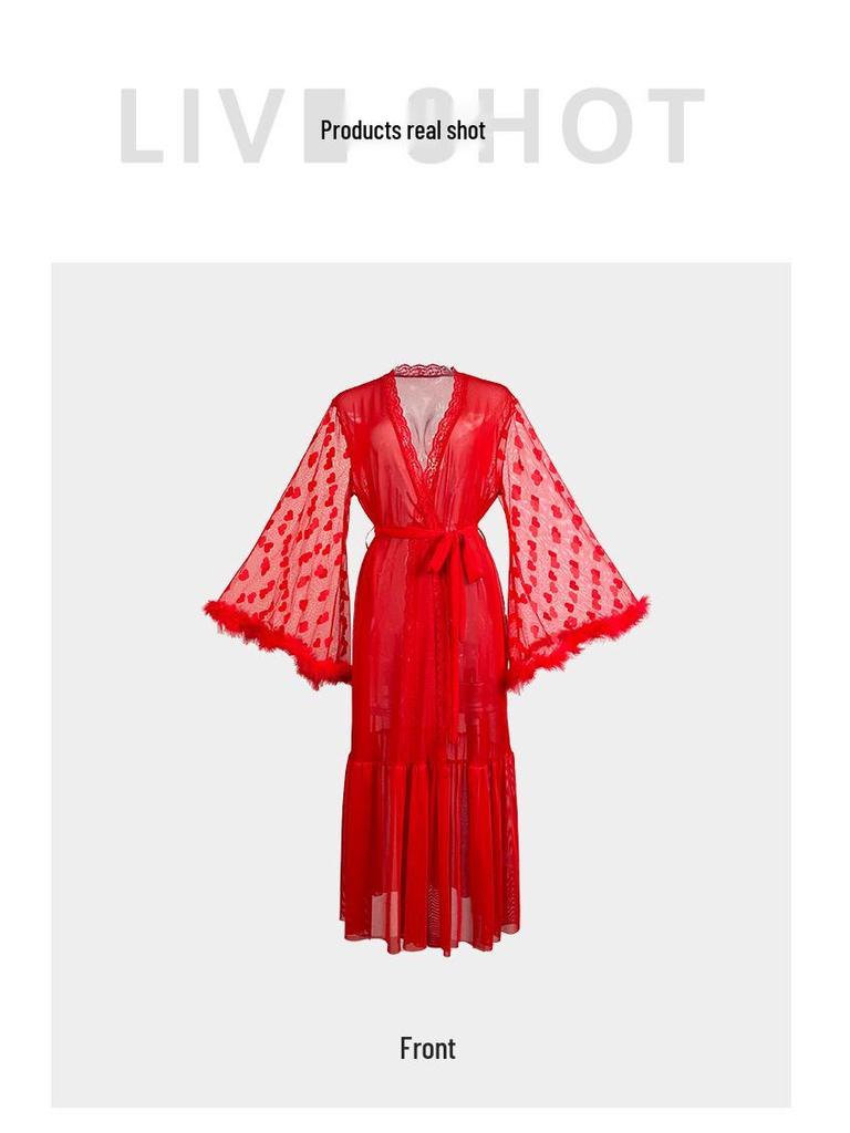 Feyun Women's Seductive Mesh Nightgown and Bathrobe