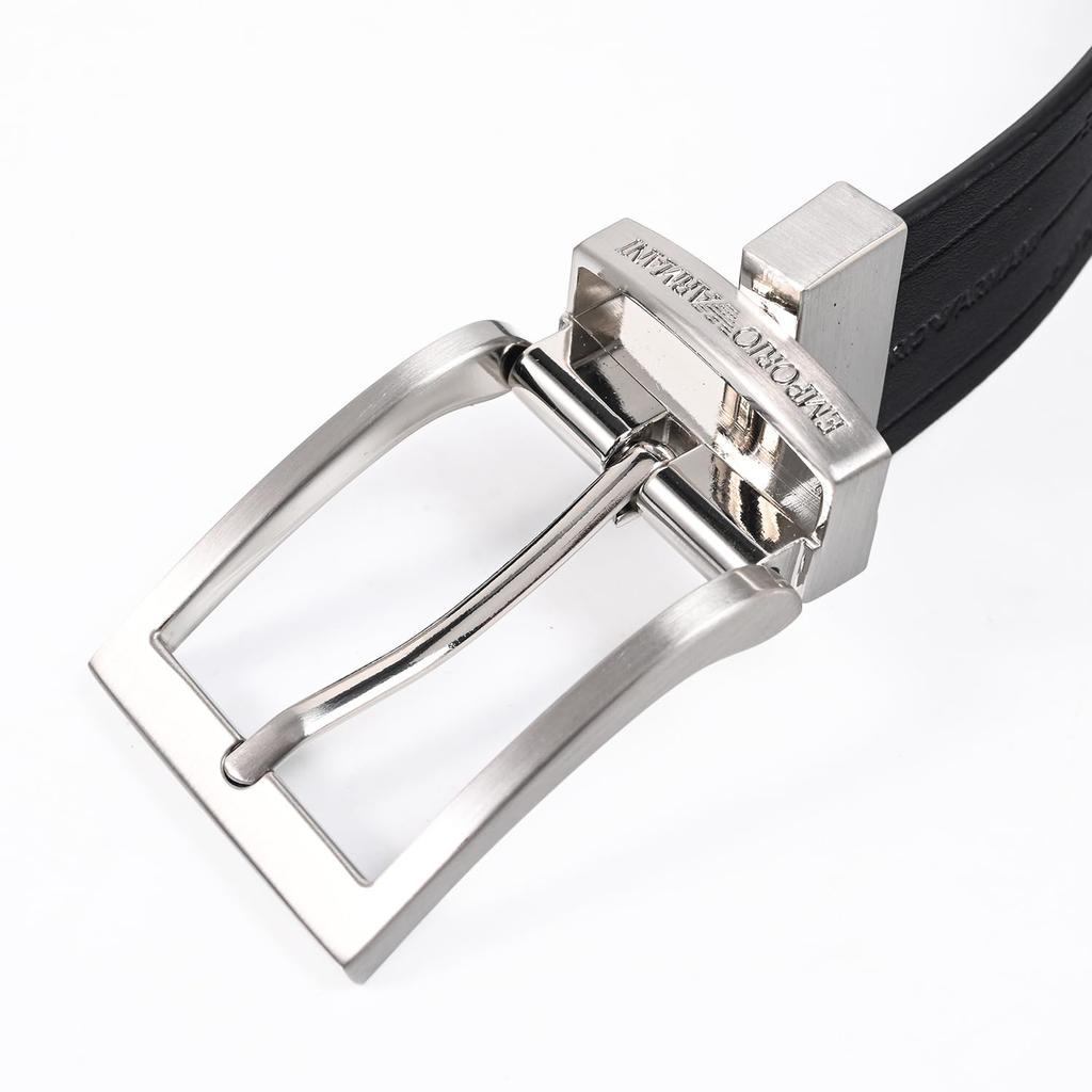 Emporio Armani Wide Belt with Embossed Black and Stringa System EM001772 AF15136 MC080 Men's 3.5cm Logo, Blue, Compatible, Reversible, [Used]