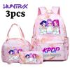 3pcs K-pop Demon Hunters Backpack Lunch Bag Pencil Case Set Students Anime Fashion Schoolbag Pen Case Bento Pouch Suit Gifts