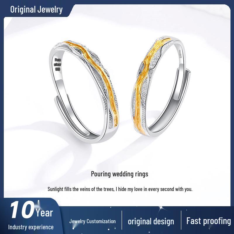 Custom Sterling Silver Couple Open-Band Rings with Niche Design – Ideal Gift for Couples