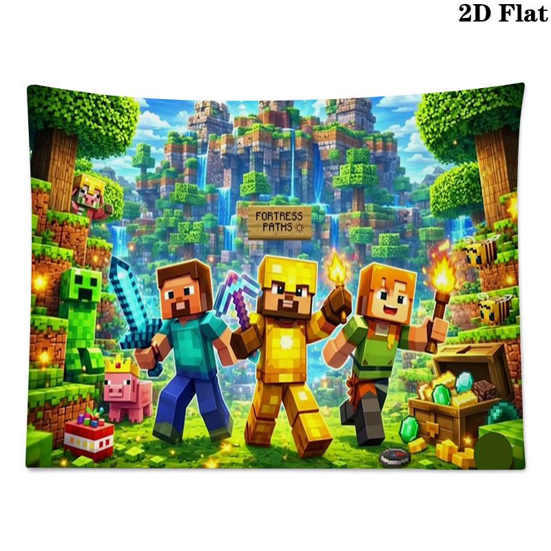 Mine World Building Wall Tapestry Aesthetic Wall Hanging Printed Fabric Blanket Decorative Tapestries for Bedroom Living Room Home Decor