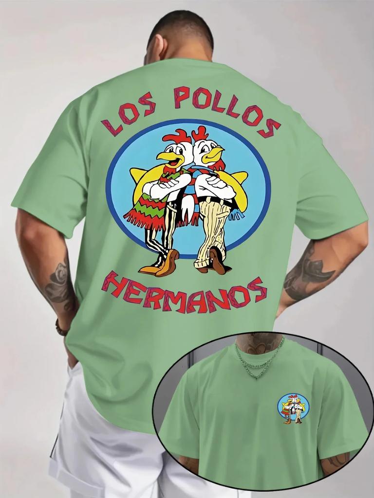 Unisexs Trendy Casual Crew Neck Tshirt Los Pollos Herunisexos Chicken Brothers Letter Pattern Print Short Sleeve Tshirt For Dai