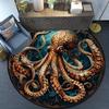 Octopus Sea Creature Round Rug Flannel Ocean Marine Life Print Area Mat For Bathroom Bedroom Decor Unique Artistic Floor Carpet
