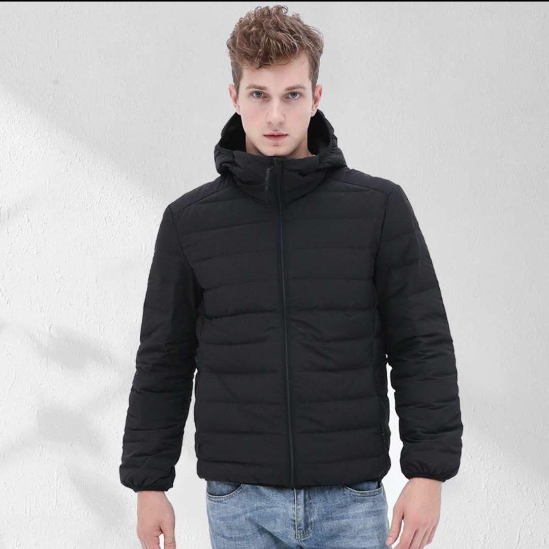 Fleece men s hooded seamless one volume light down jacket men s short large size down jacket winter jacket 3XL тёмно-синий