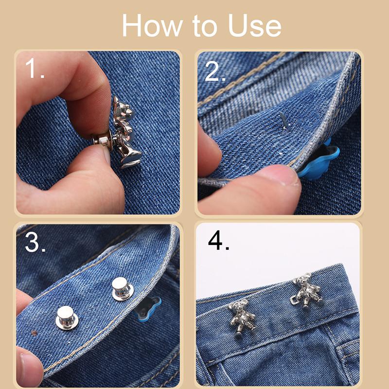 Adjustable Cute Bear Jeans Button Pins No Sew Detachable Waist Body Extender Clips for Loose Jean/skirt Fit Tighten Buckles