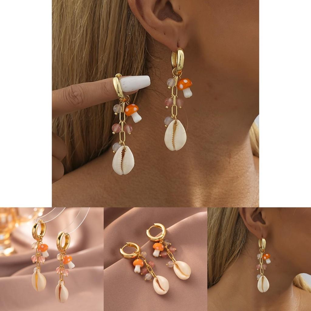 Fashion Forward Gold-plated Shell Mushroom Earrings For Women Street Style