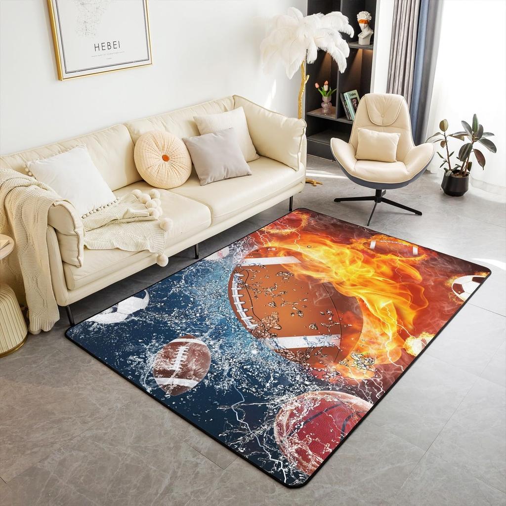 Feuerwehrauto Rennwagen Rutschfester Teppich Jungenzimmer Kinder Spiel Bodenmatte Fußballmuster Waschbarer Bodenteppich Heimdekoration