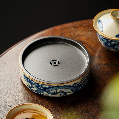 Blue and White Dragon Pattern Ceramic Pot Bearing Water Storage Kettle Mat Tea Mat Sand Teapot Base Tea Table Tray