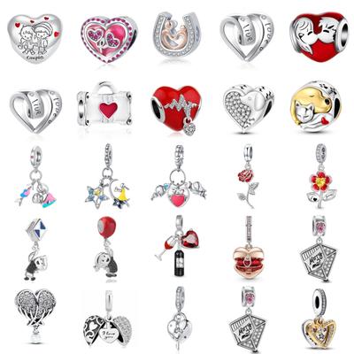 New 925 Silver Love Red Wine Couple Charm Beaded Chain Bracelet DIY Ladies Jewelry Original Pendant