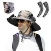 1 Set Solar Fan Hat with Arm Sleeves Neck Gaiter UV Protection USB Rechargeable Foldable Men Women Outdoor Fishing Hiking Cooling Fan Sun Hat