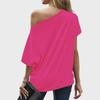 Women's Irregular One-Shoulder Solid Color Loose Short-Sleeved Top