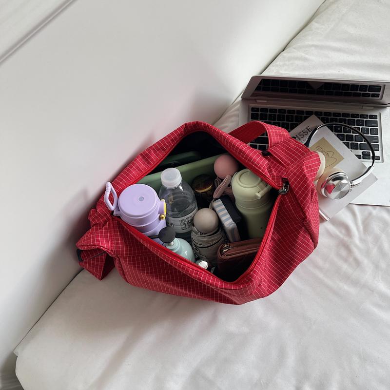 Large Capacity Plaid Canvas Bag Women's Lightweight Handbag Shoulder Crossbody Dumpling Bag