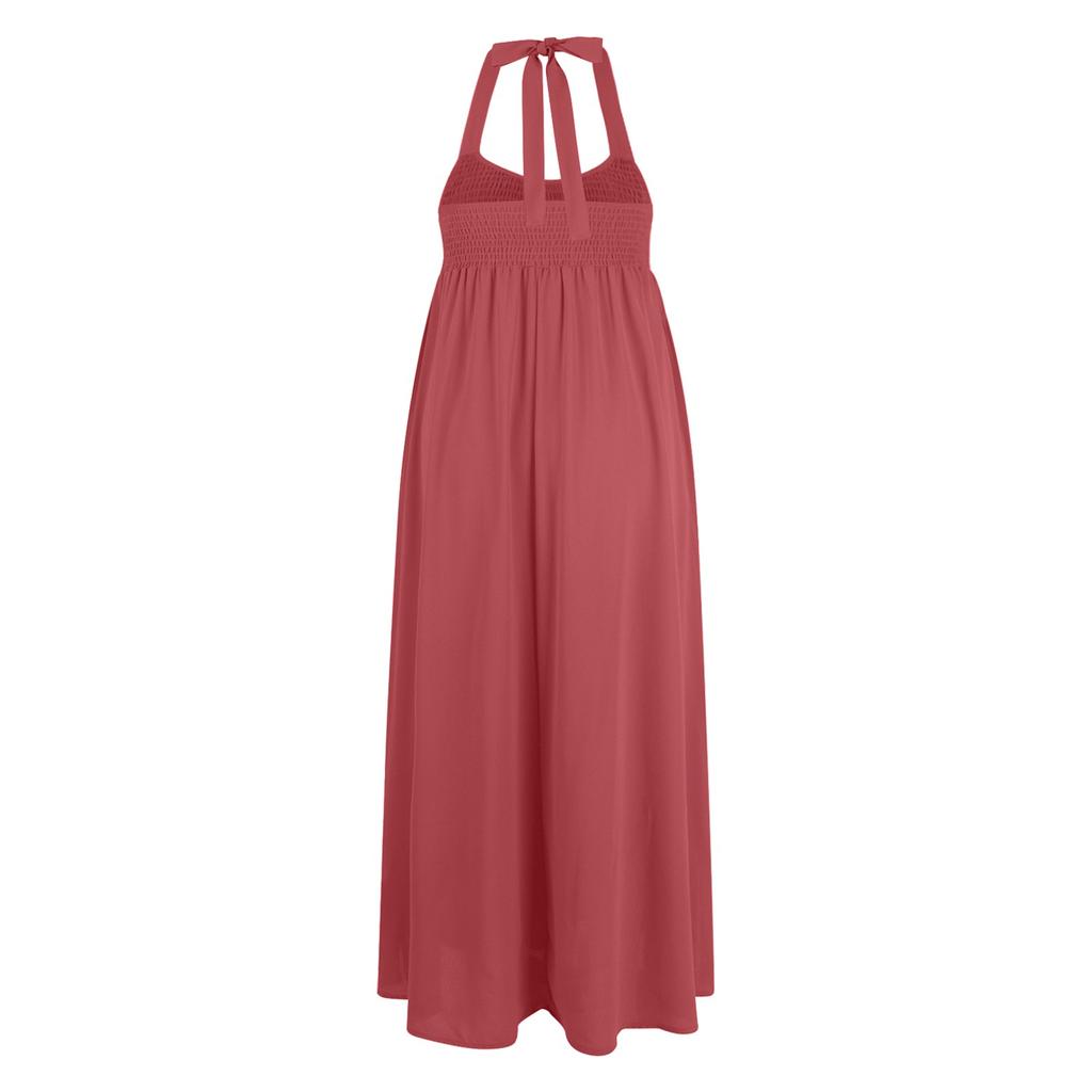 Ärmelloses Sommerkleid für Damen, plissiertes, lässiges Maxikleid mit Taschen