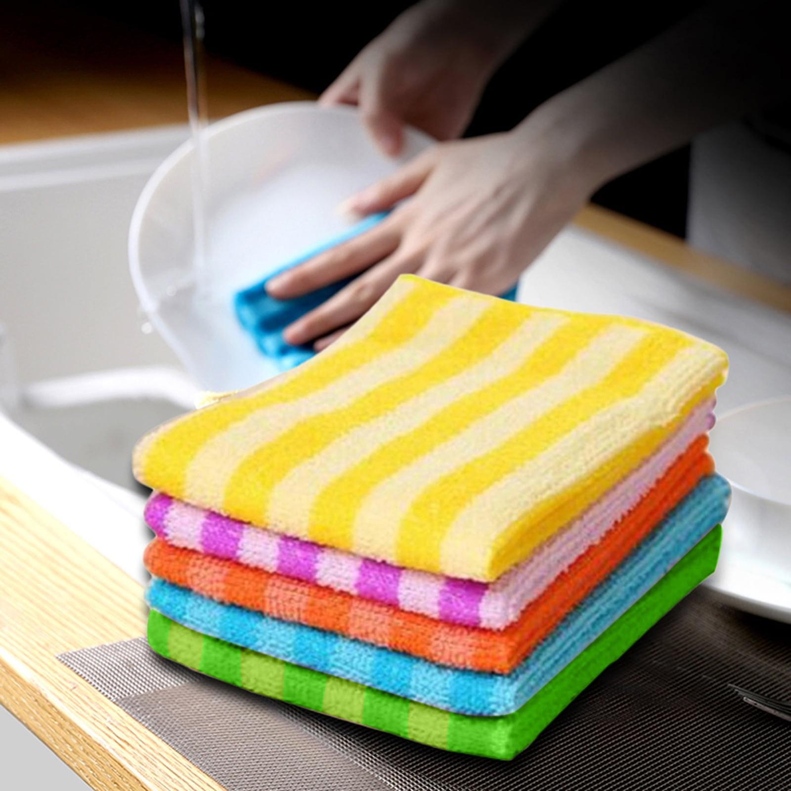 

5 упаковок ткани из микрофибры для мытья посуды, полосатые тряпки для полотенец для посуды, лучшие кухонные салфетки для мытья посуды, разные цвета