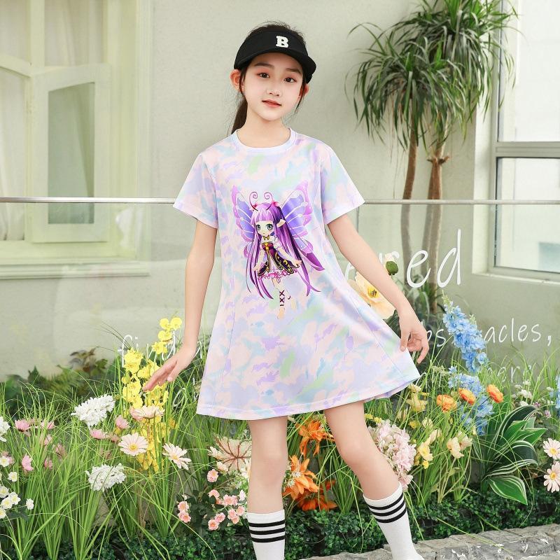 Children'S Girl Summer Princess Dress Girls Fashion Cute Thin Short-Sleeved Dress Outside Performance Clothes