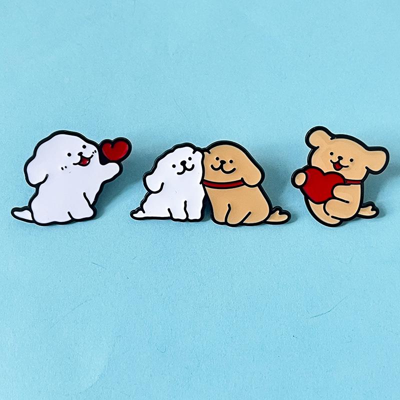 Cartoon Cute Golden Retriever & Maltese Puppy Brooch - Dog Badge for Men, Women, and Students