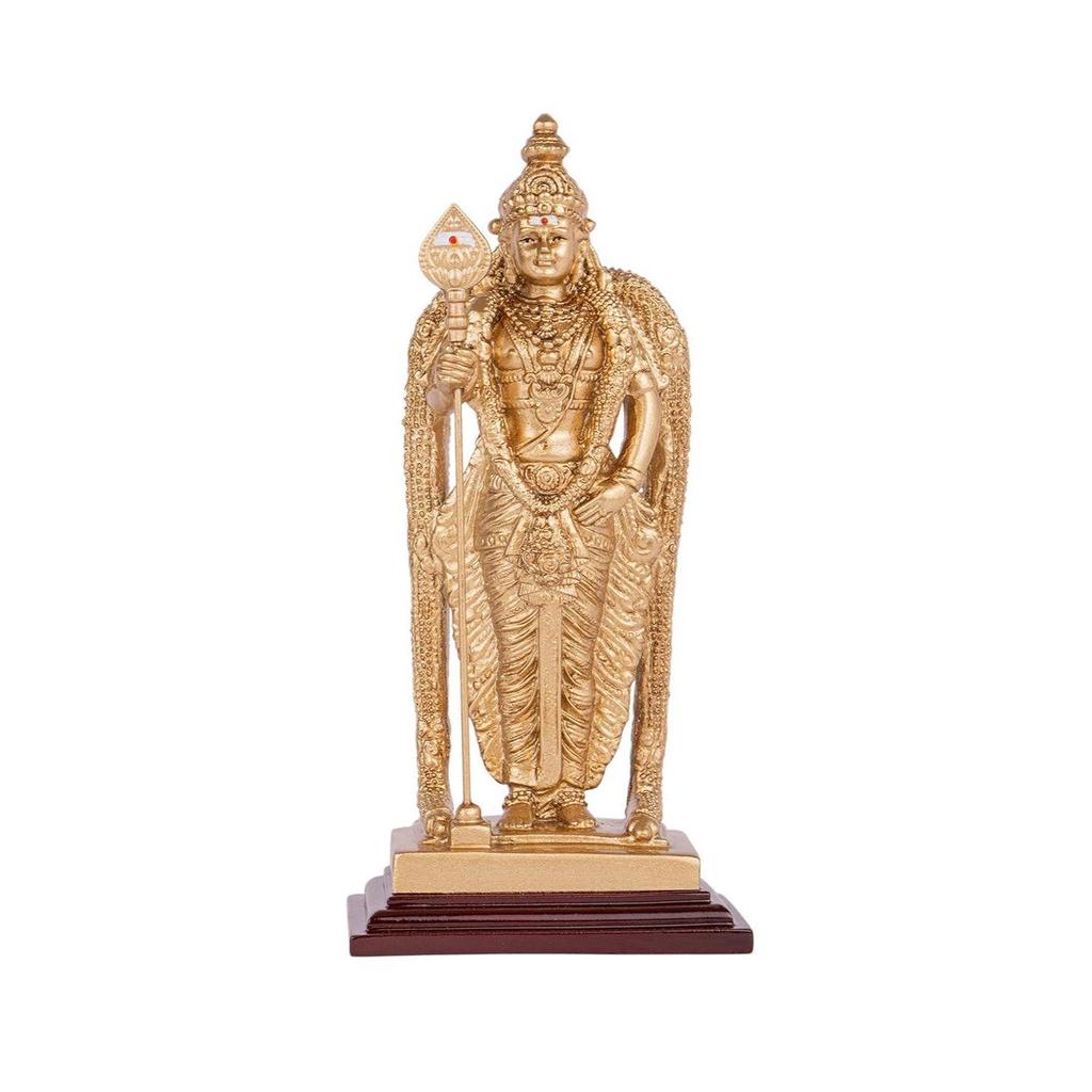 Divine Handicrafts, Pathumalai Murugan Statue, Murugan Resin Idol, Gold Finish - 6 inch Height