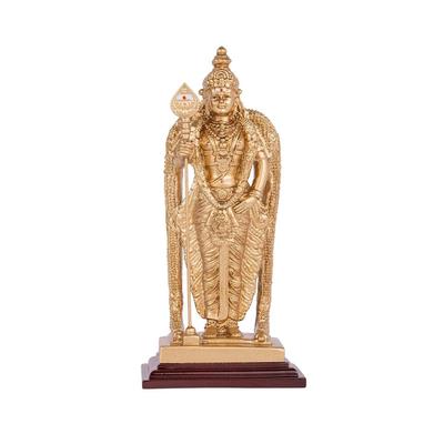 Göttliche Handwerkskunst, Pathumalai Murugan Statue, Murugan Harzidol, Goldene Oberfläche - 6 Zoll Höhe