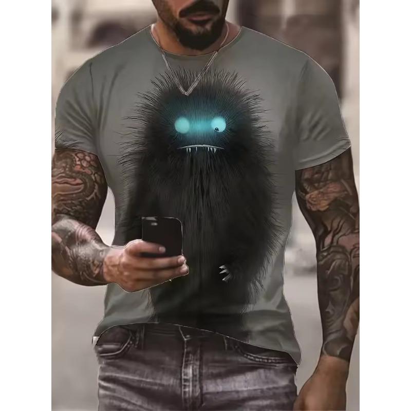 Neuartiges und schickes 3D-Digital-Smile-Monster-Style-Grafik-T-Shirt Sommermode Alltagskleidung Rundhalsausschnitt Kurzarm Lockeres Oberteil