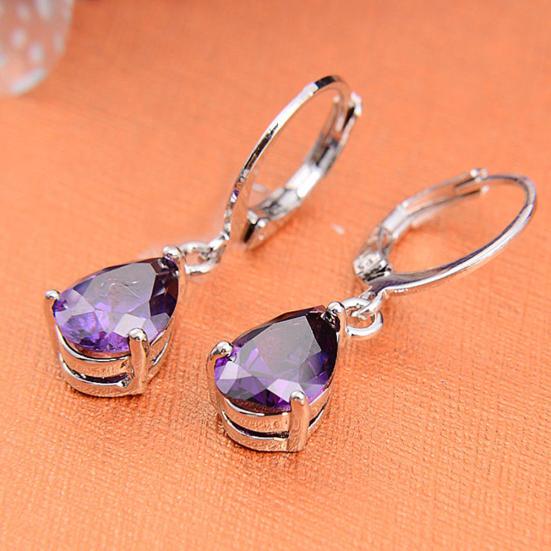 Elegant Women's Purple Rhinestone Water Drops Leverback Dangle Earrings Gift