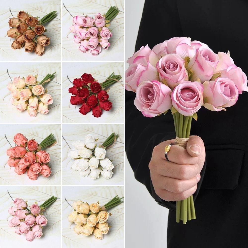 12 Heads Rose Artificial Flower Multicolor DIY Accessories Lifelike Flower Bouquet Silk Petals Photo Props