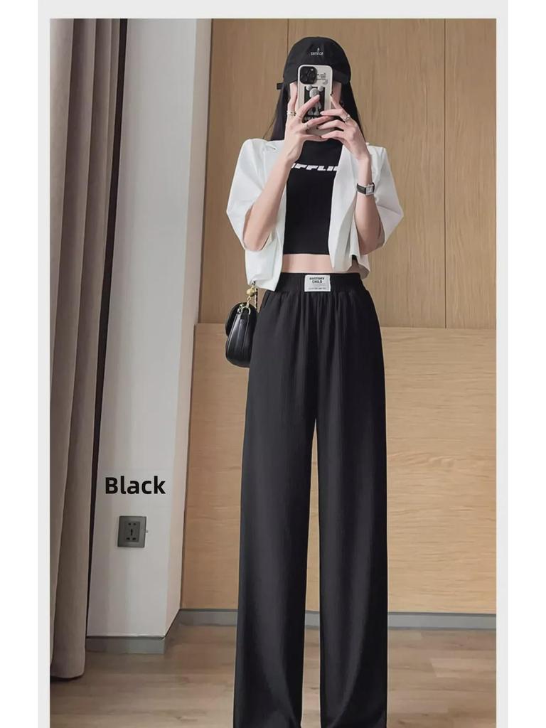 Women's Ice Silk Pleated Wide-Leg Pants with Pockets, Slim Fit, Spring Collection