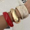 Boho Red Beige Acrylic Resin Chunky Bangles for Women Vintage Punk Enamel Metal Glossy Geometric Cuff Bangle Aesthetic Jewelry