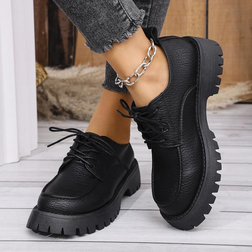 Fashion Shoes for Women 2025 Fashion Loafers Women's High Heel Classics Office Pumps Female Round Toe Lace Up Plus Size Platform Shoes