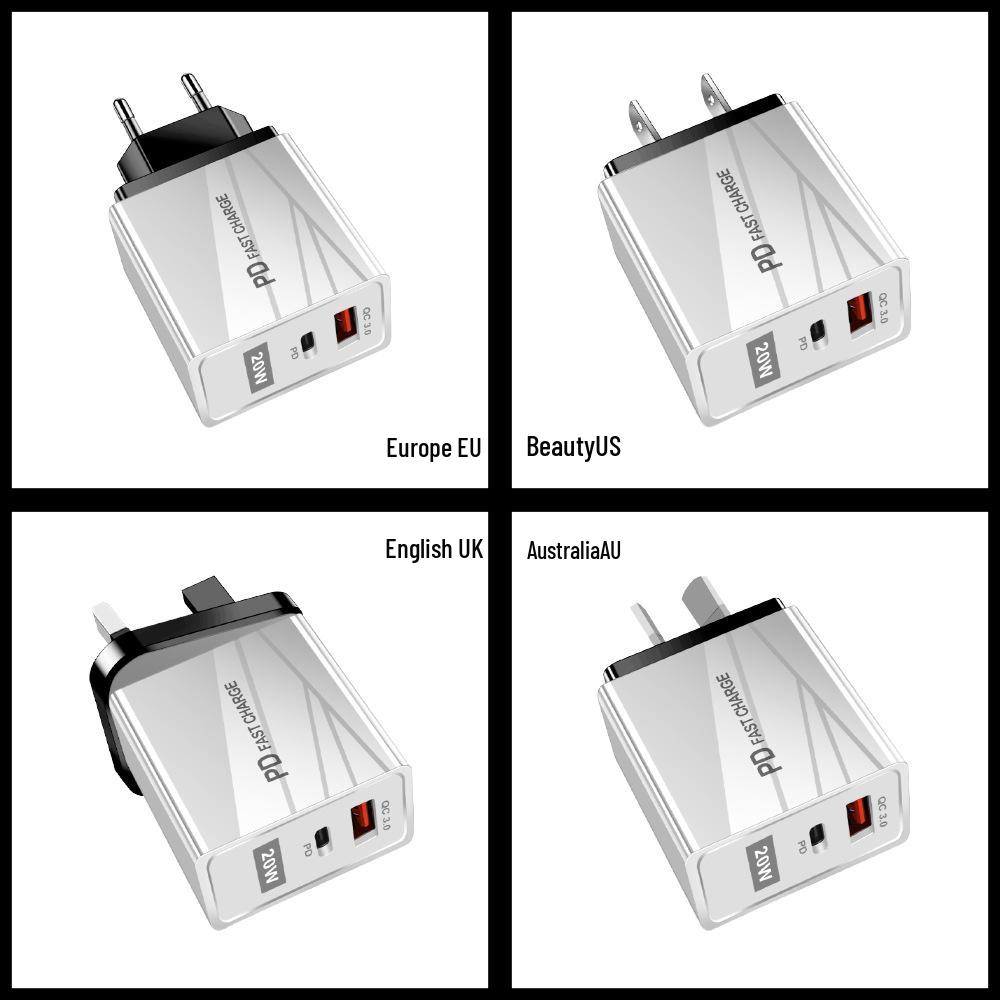 USB Travel Charger QC3.0+PD, 5V/9V/12V, EU/US Standard, Fast Charging