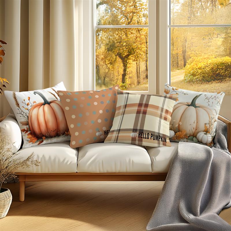 Home Decor Hello Fall & Pumpkin Patterned Pillow Covers Pattern Cushion Cover Suitable for Sofa Bedroom Car Pillow Cover
