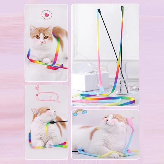 

Yousheng, 2 шт., интерактивная игрушка-палочка для кошек, двусторонняя радужная тесьма, устойчивая к царапинам, устойчивая к укусам, развлекательная игрушка для кошек