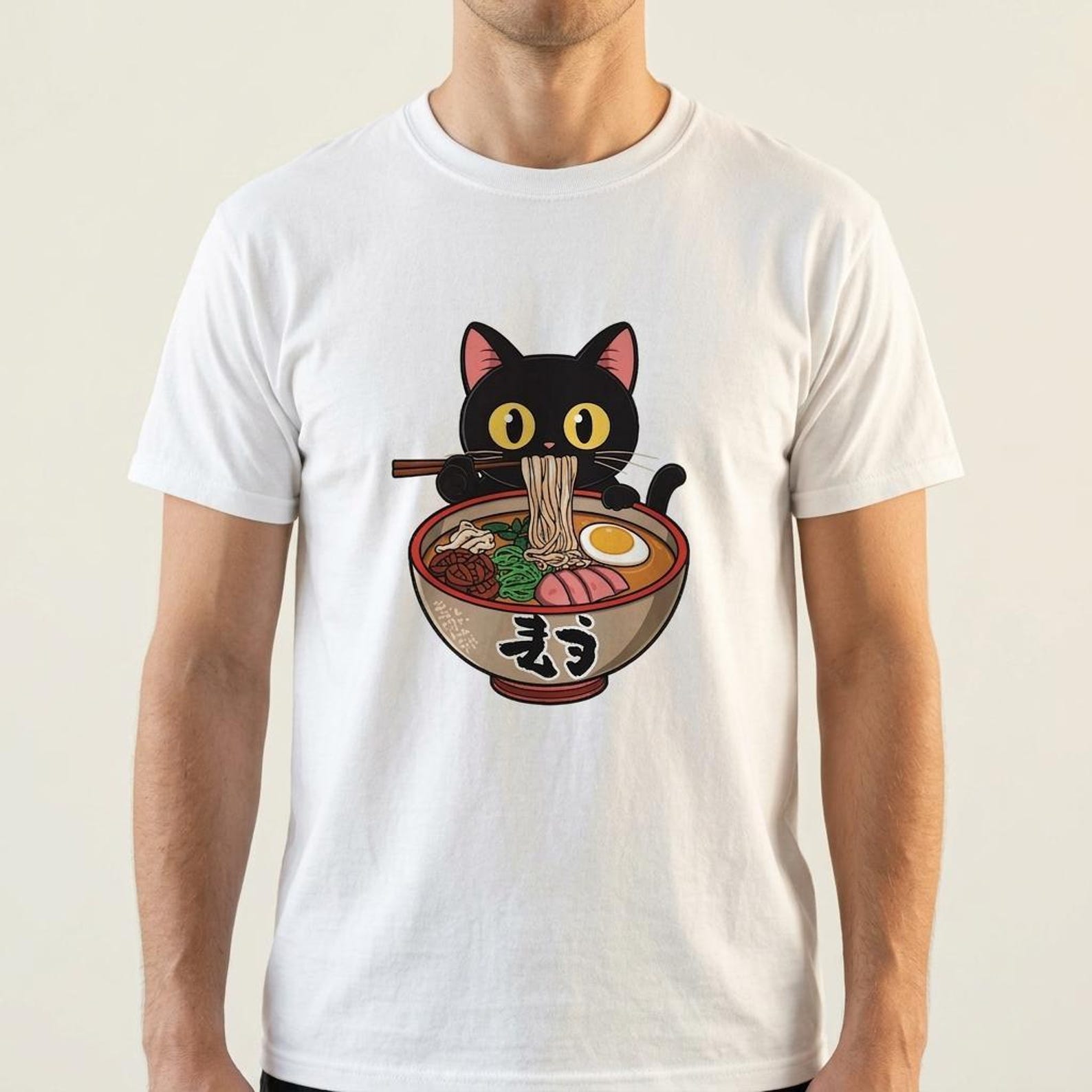 Black Cat Ramen T-Shirt – Japanese Noodle Cat Graphic Tee 4XL