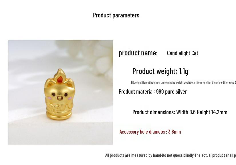 Sterling Silver 999 Cartoon Cat Candlelight Handmade Beads for DIY Jewelry Making