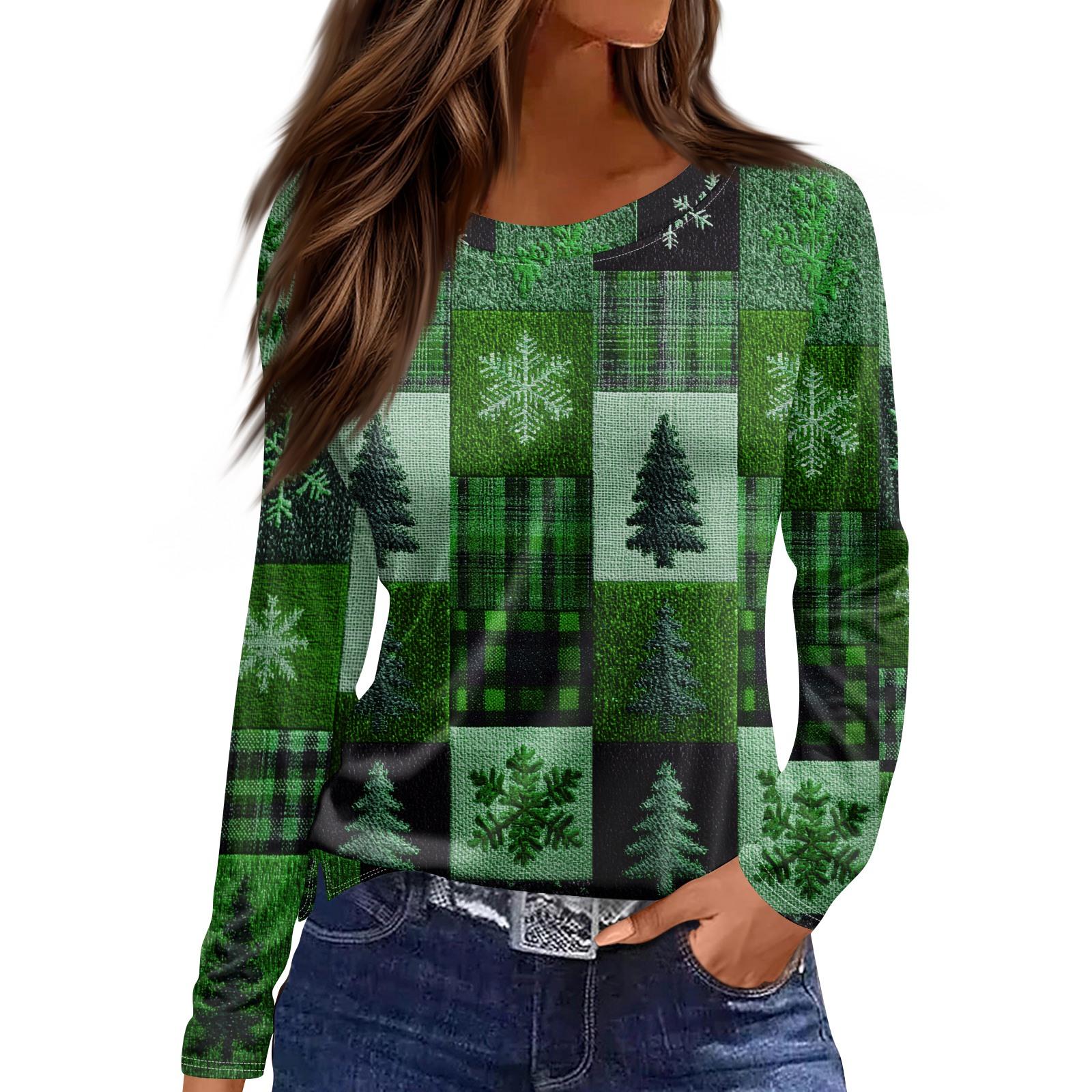 

Женская модная повседневная футболка с круглым вырезом и разрезом по низу, длинный рукав, свободный принт XXXL зелёный