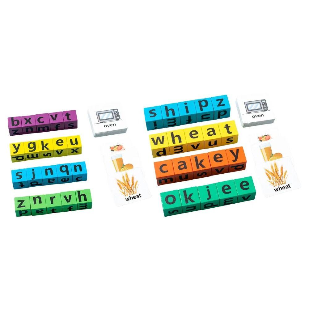 English Card English Word Spelling Toy Wooden Multi Letter Spelling Block  Kindergarten