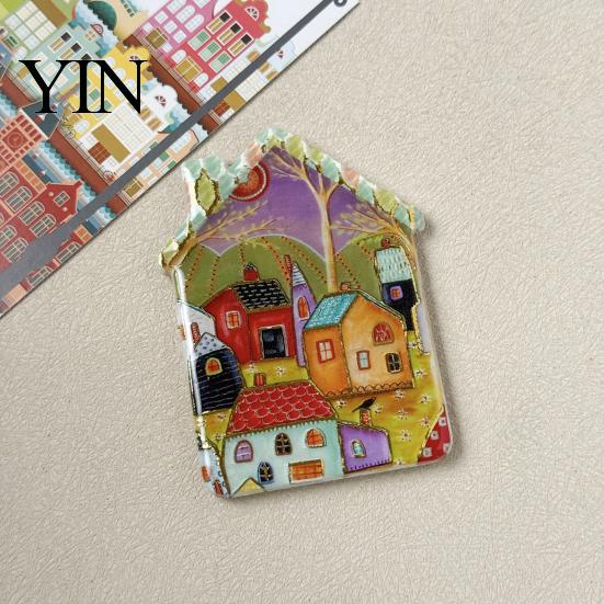 Metal Cabinet Magnets Vintage House Refrigerator Magnet, Colorful Fairy Tale Town Magnetic Fridge Decoration Kitchen Accessories Lockers Decorative