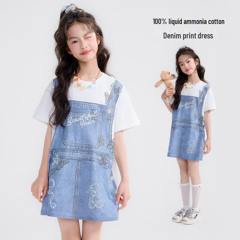 Yuan Yuan Princess Girls 100% Cotton Printed T-Shirt Dress 130