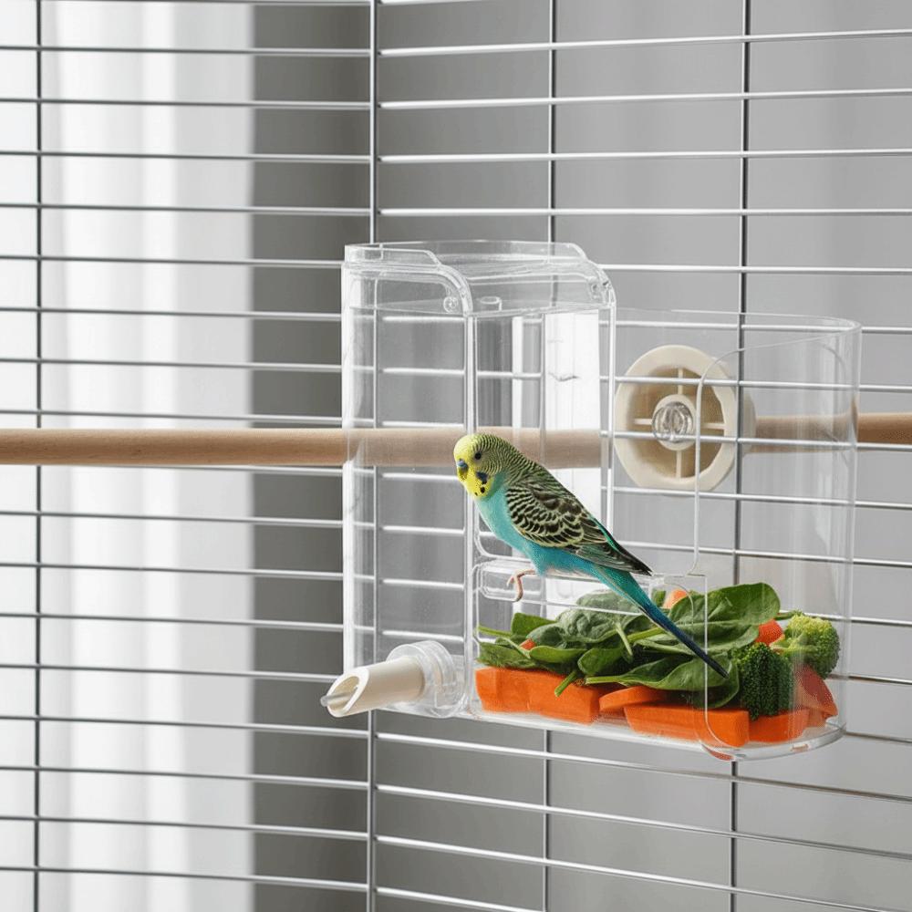 Transparent Automatic Bird Feeder Leak-proof Hanging Bird Feeding Container Plastic Large Capacity Parrot Food Box Cockatiel