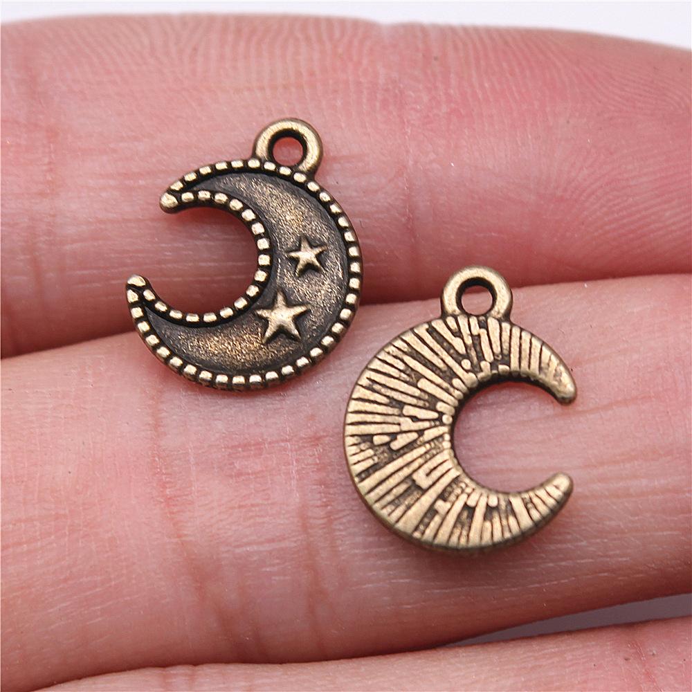 20pcs Star And Moon Charms For Jewelry Making Antique Bronze Silver Color Pendants Making DIY Handmade Tibetan Finding Jewelry
