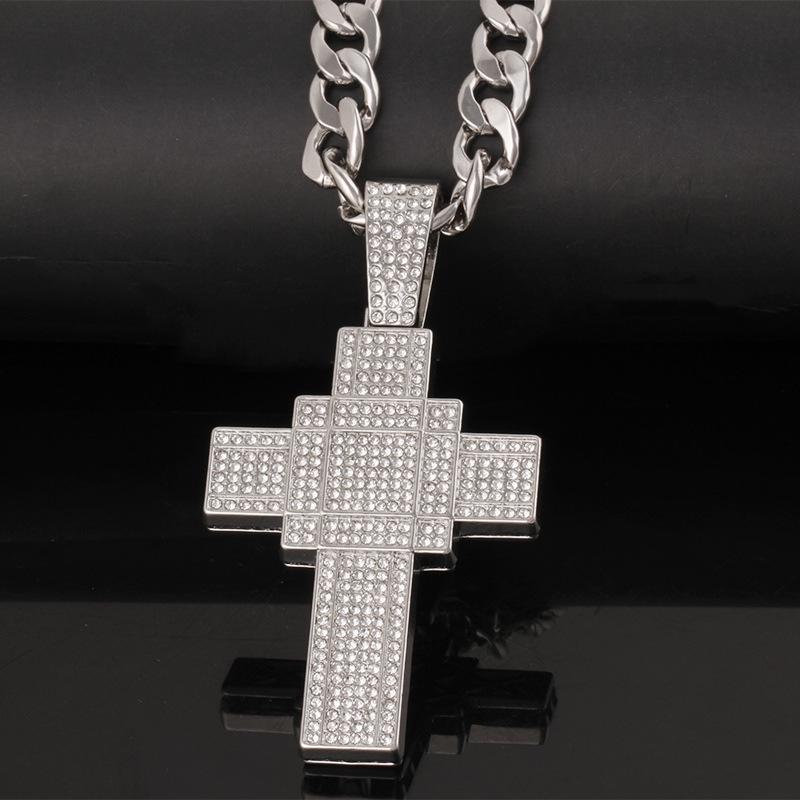 Europäische & Amerikanische Hip Hop Diamant Kreuz Halskette - Retro Legierung Mode Schmuck Anhänger
