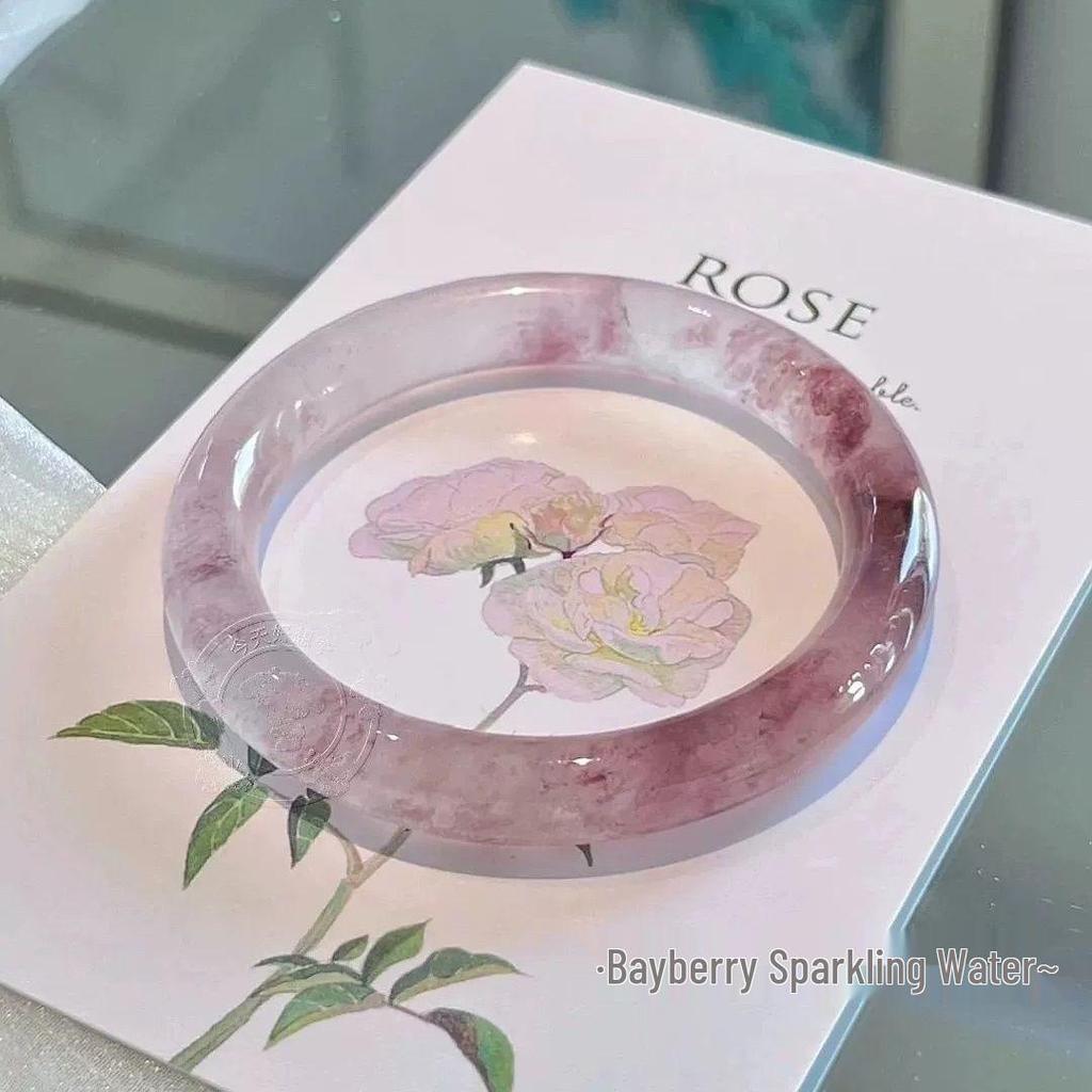 Raspberry Sparkling Water Chalcedony Dangle Bracelet: New Chinese Style Hanfu Accessory with 8mm Round Bar.