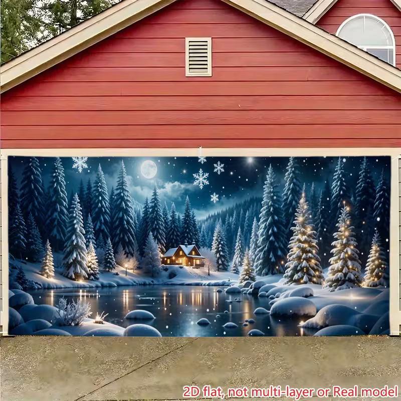2D Winter Snow Forest Christmas Photo Backdrop Garage Decor Cloth